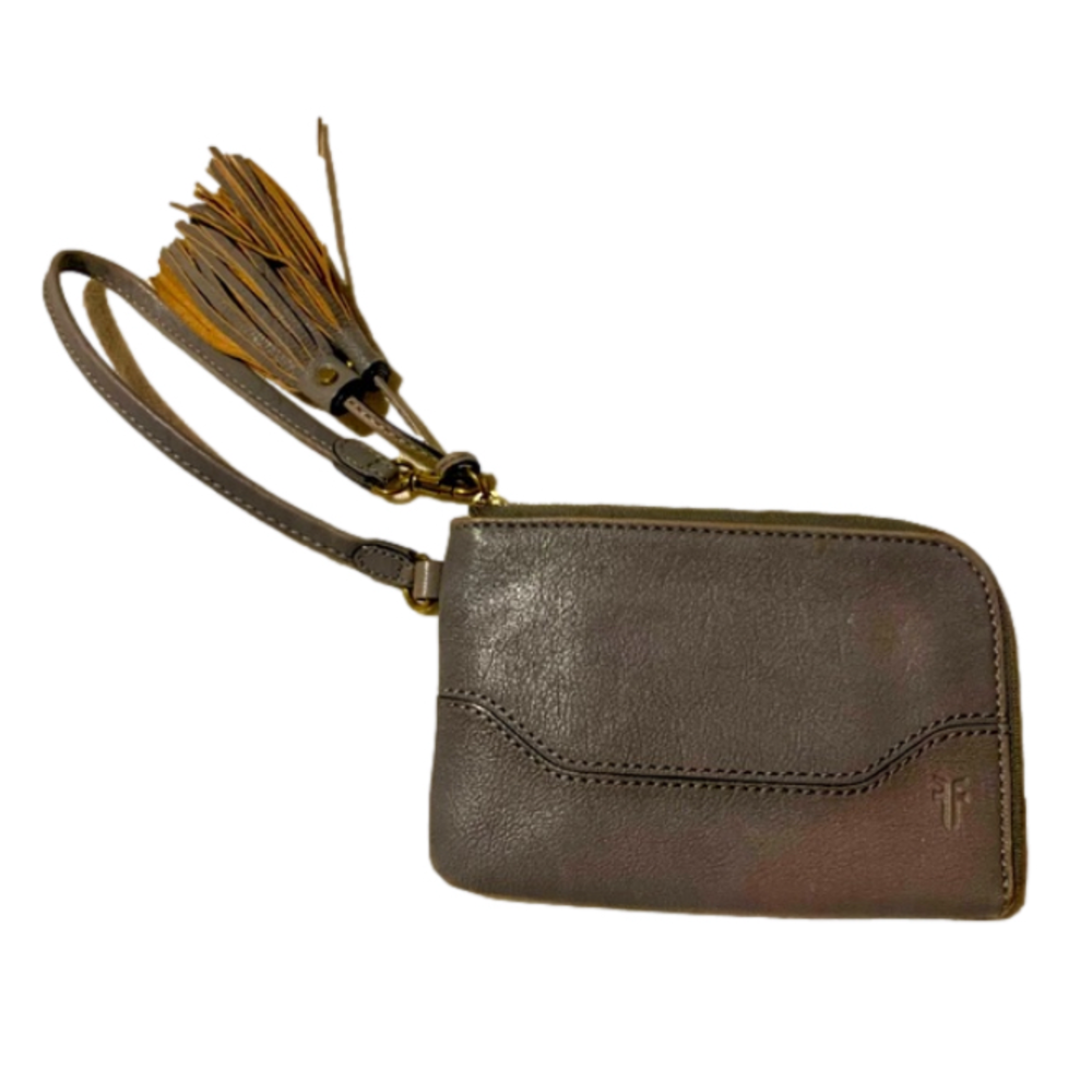 Frye Paige Wristlet Leather with Tassels Charcoal Gray EUC